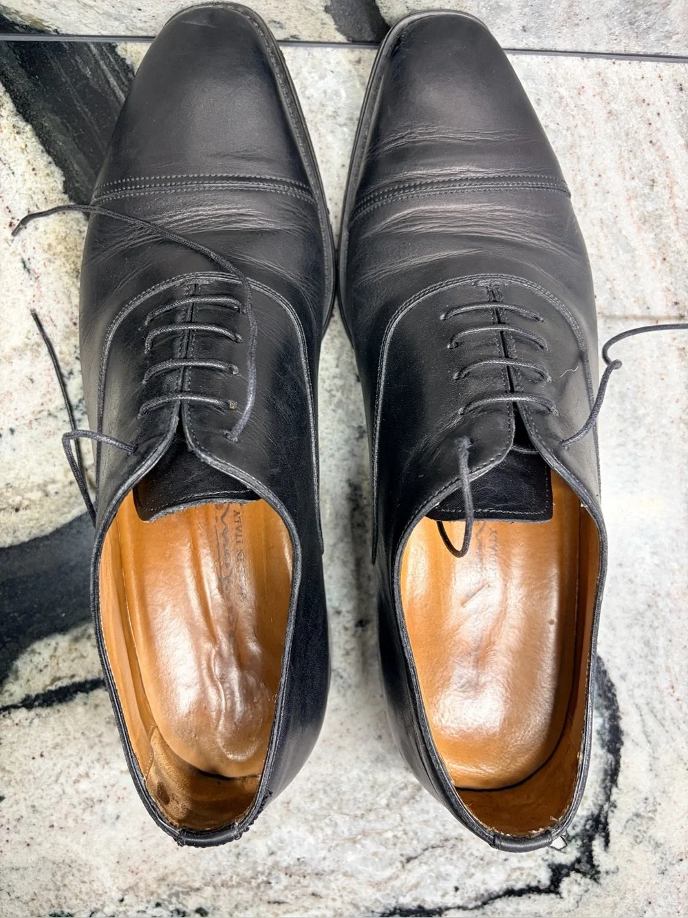 Santoni Black Cap Toe Oxford Dress Shoes Men’s UK 9.5 D US 10.5 Made in Italy